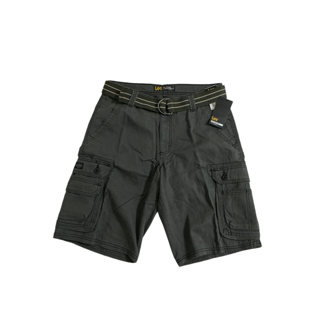 Lee Wyoming Shiner Cargo Shorts Mens 32 Gray Relaxed Fit Belted Cotton NWT
